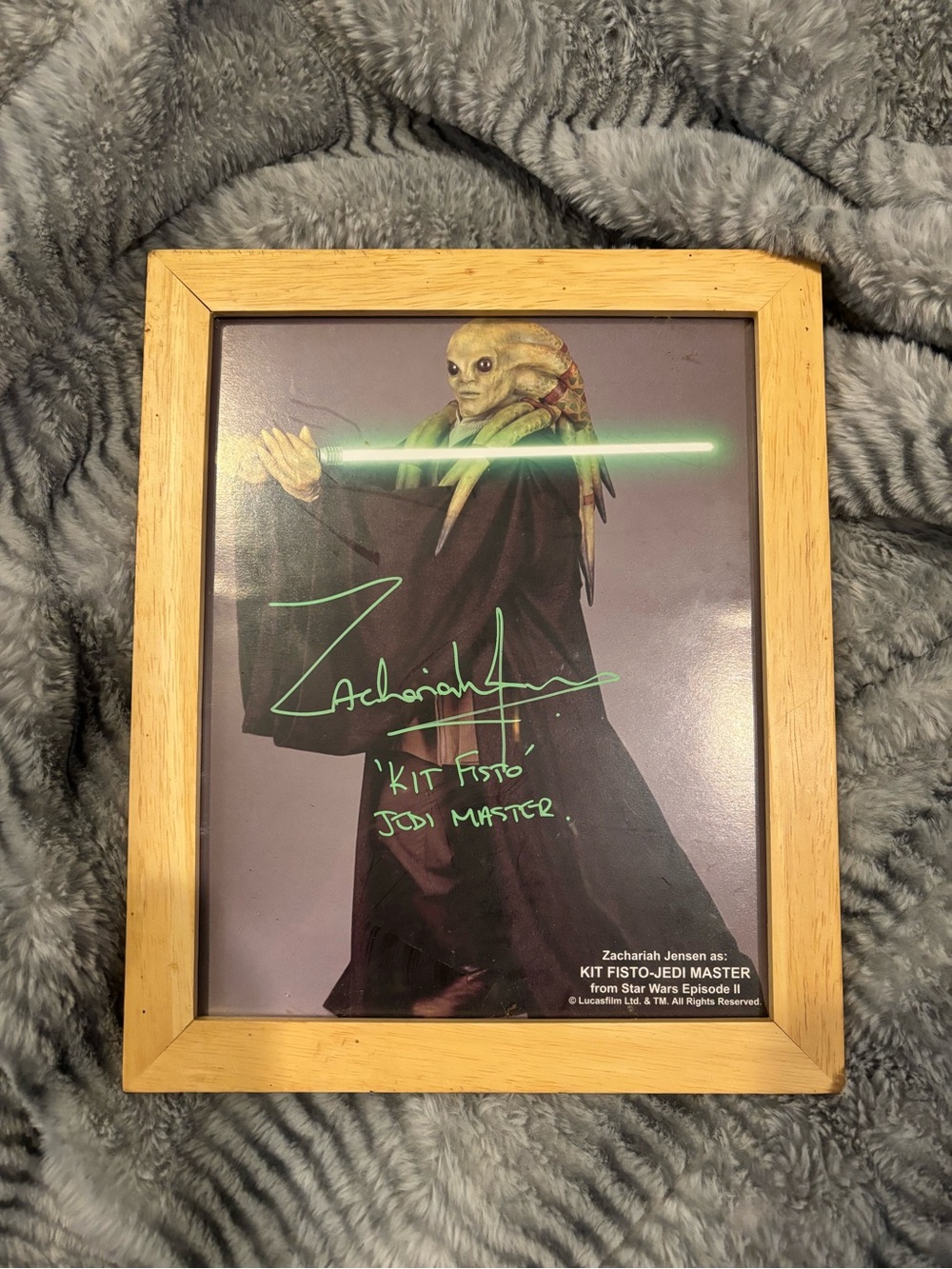 Framed signed Star Wars Kit Fisto Poster in Light Wood Frame - Green Accents
